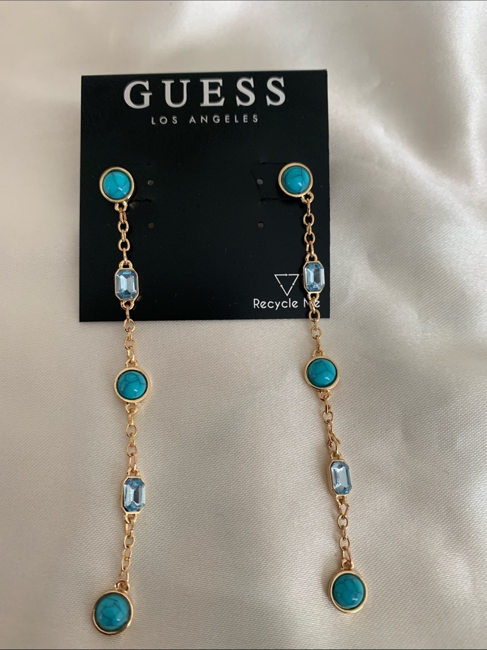 GUESS Gold-Tone Turquoise & Light Blue Chain Drop Earrings